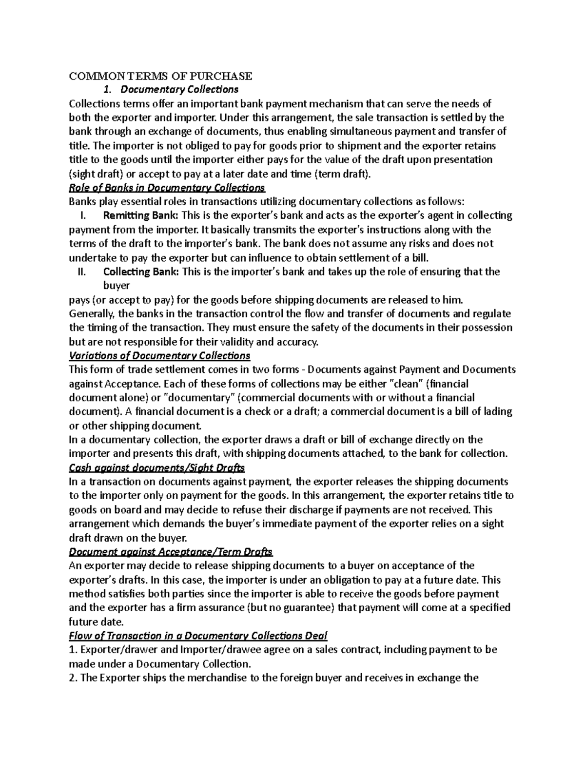 Foreign Exchange Handout 2 - COMMON TERMS OF PURCHASE Documentary ...