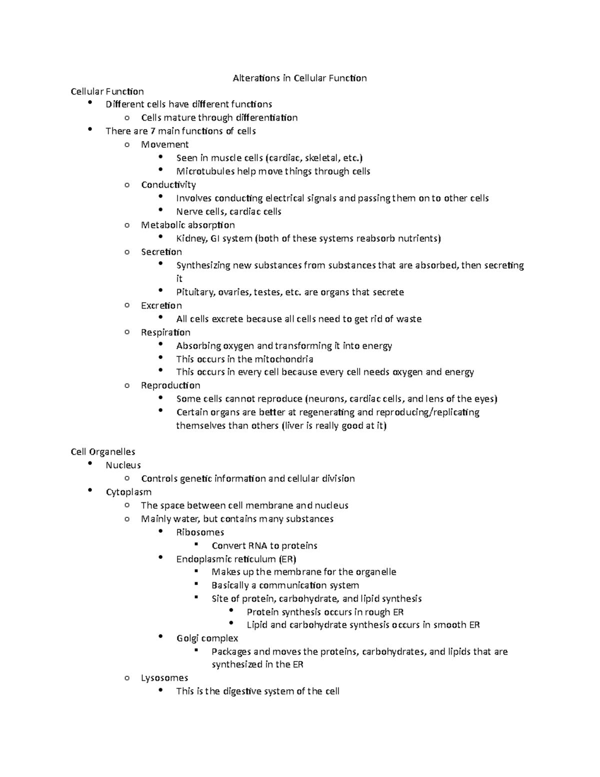 Alterations in Cellular Function Notes - Alterations in Cellular ...