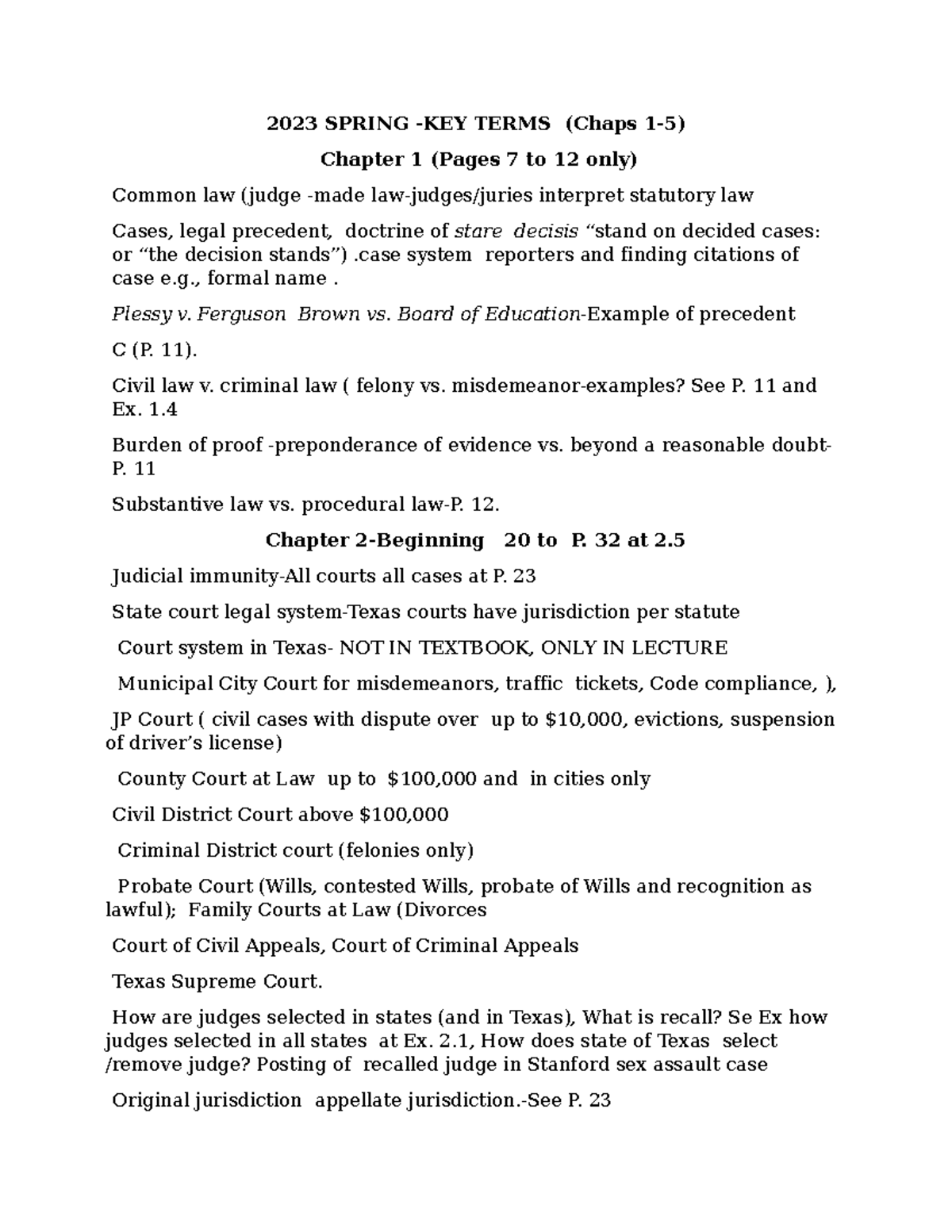 BLAW 3310- Key Terms Chaps 1-7 - 2023 SPRING -KEY TERMS (Chaps 1-5 ...