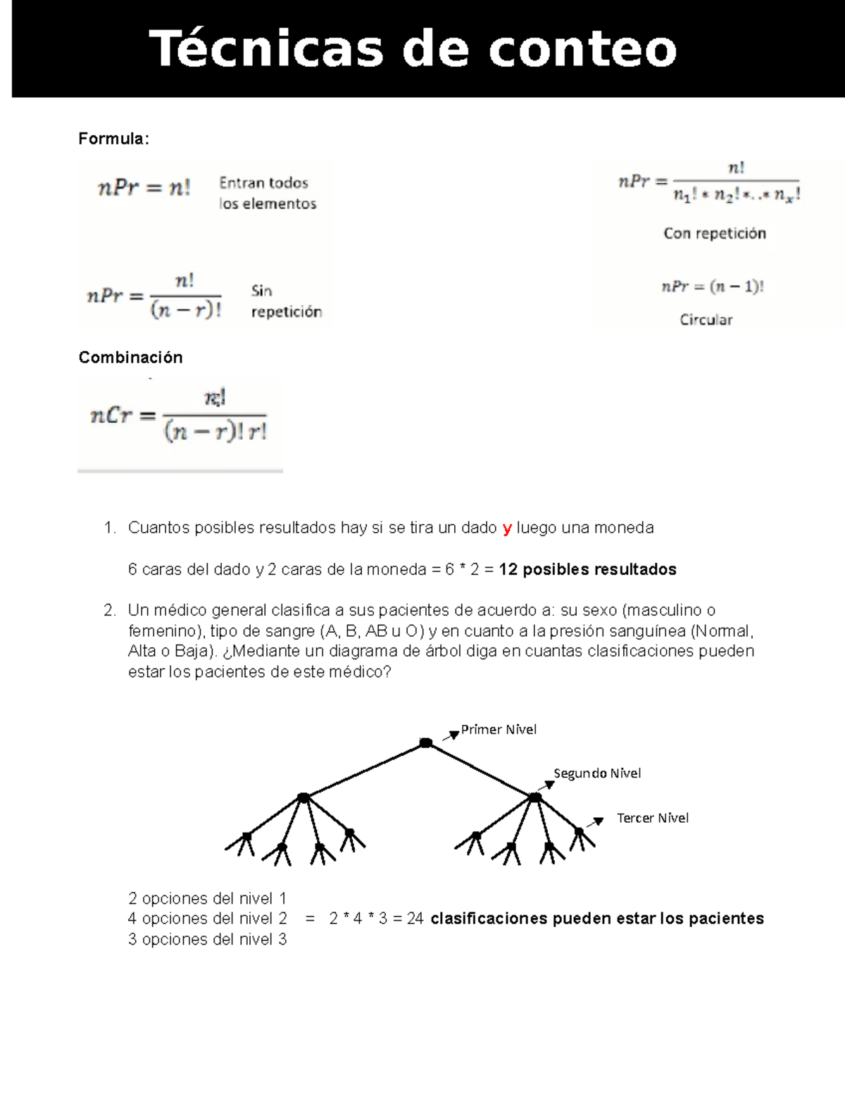 Tecnicas de conteo - Formula: Combinación 1. Cuantos posibles ...