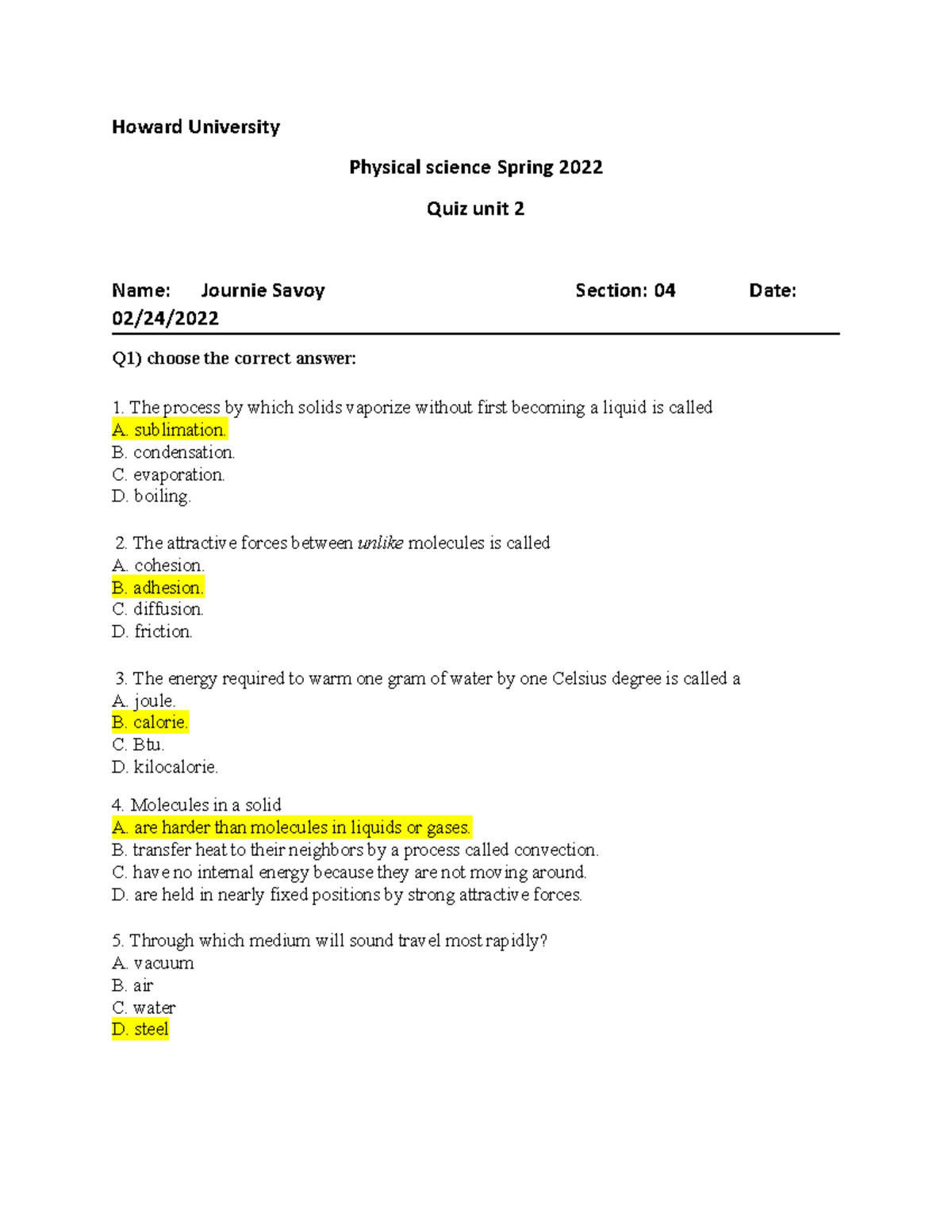 UTF8''Quiz220sec4 Quiz 2 for unit 8. Howard University Physical science Spring 2022 Quiz
