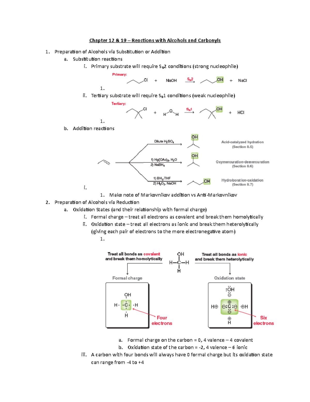 Chapter 12 & 19 - Reactions with Alcohols and Carbonyls - Chapter 12 ...