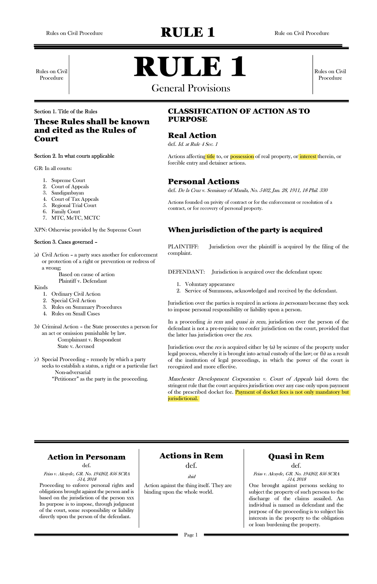 RULE 1 - Notes On Civil Procedure Dean Ferdinand Tan - Rules On Civil ...