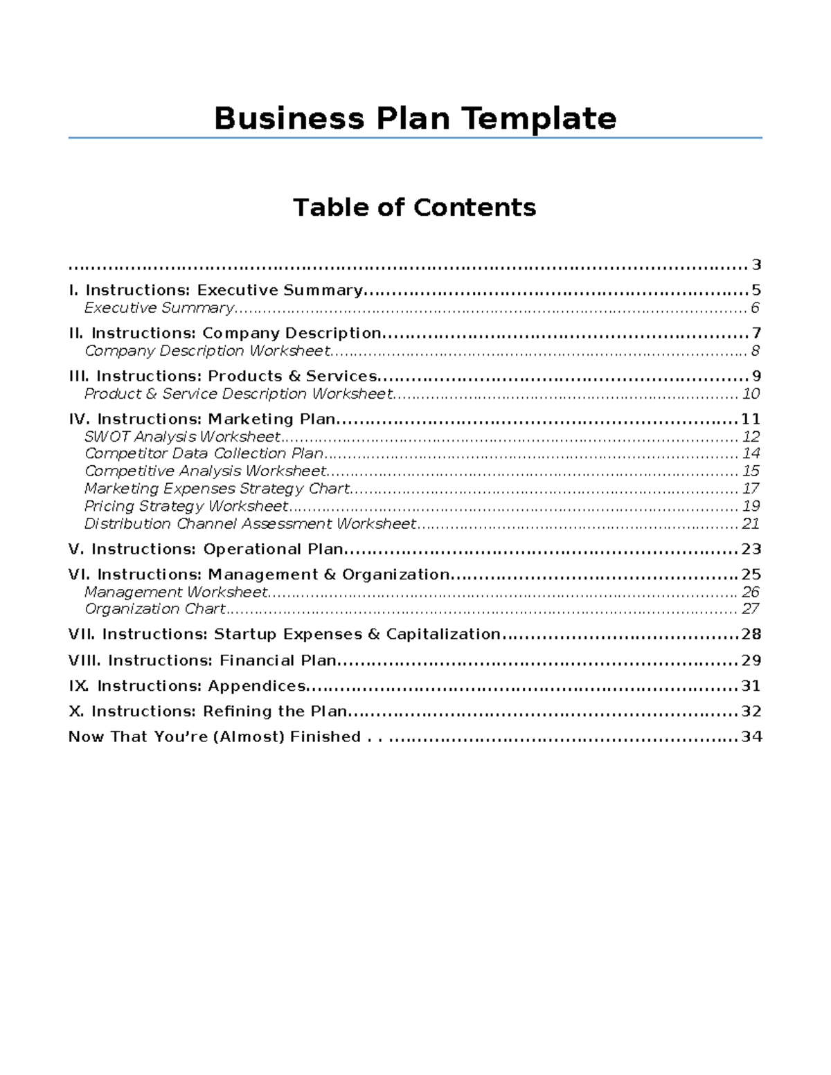 Business plan template (1) (3) - Business Plan Template Table of ...