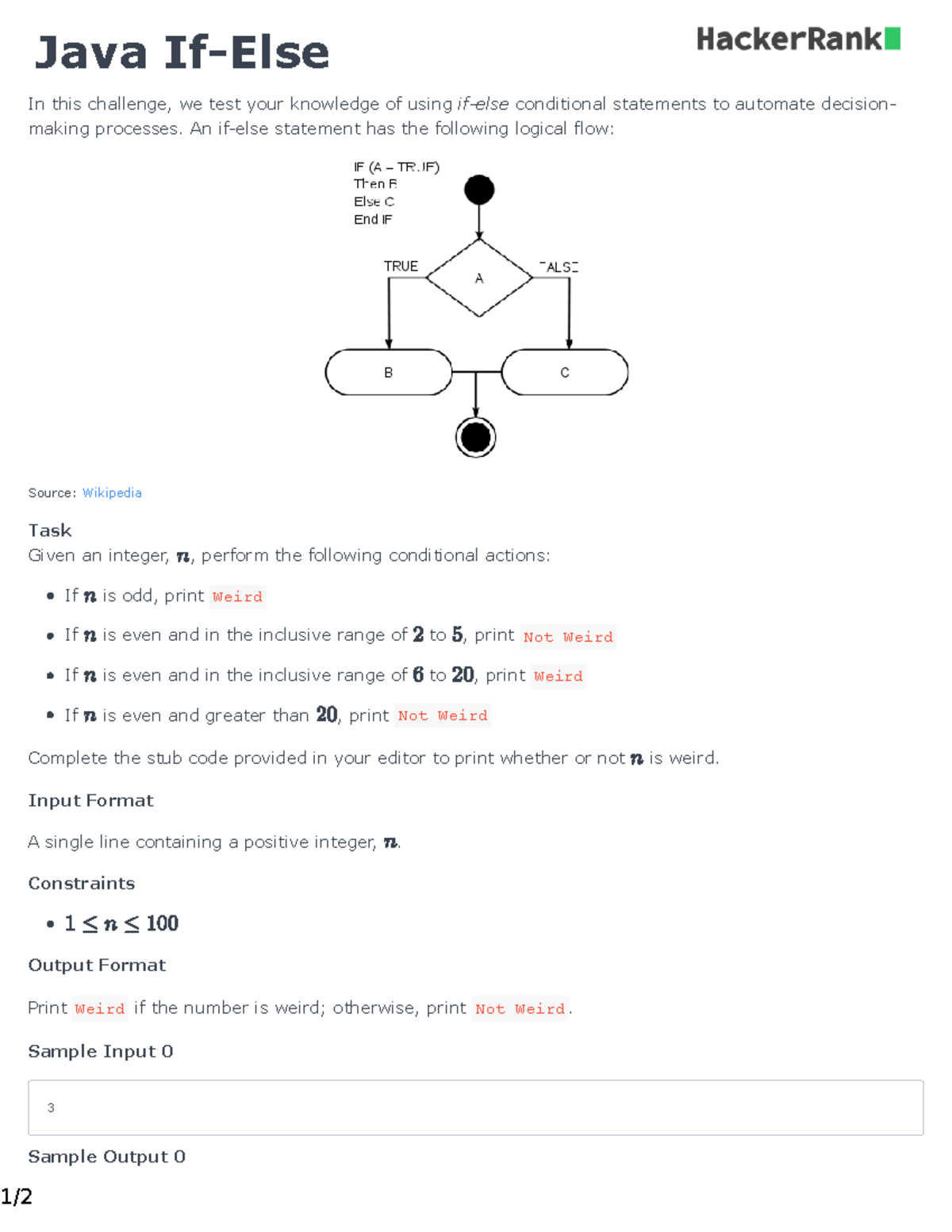 Java if else English - 1/ Java If-Else In this challenge, we test your ...