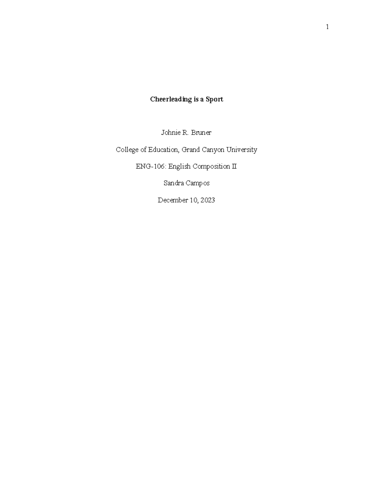 Rough DraftDefinition Essay Wk 2 Cheerleading is a Sport Johnie R