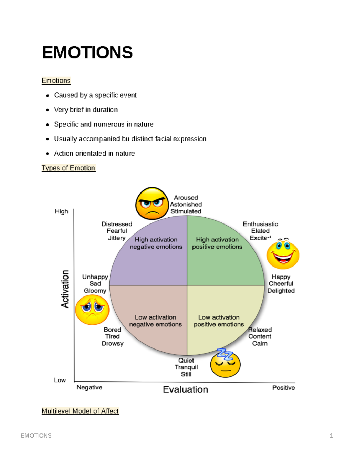 Emotions - detailed lecture notes - EMOTIONS Emotions Caused by a ...