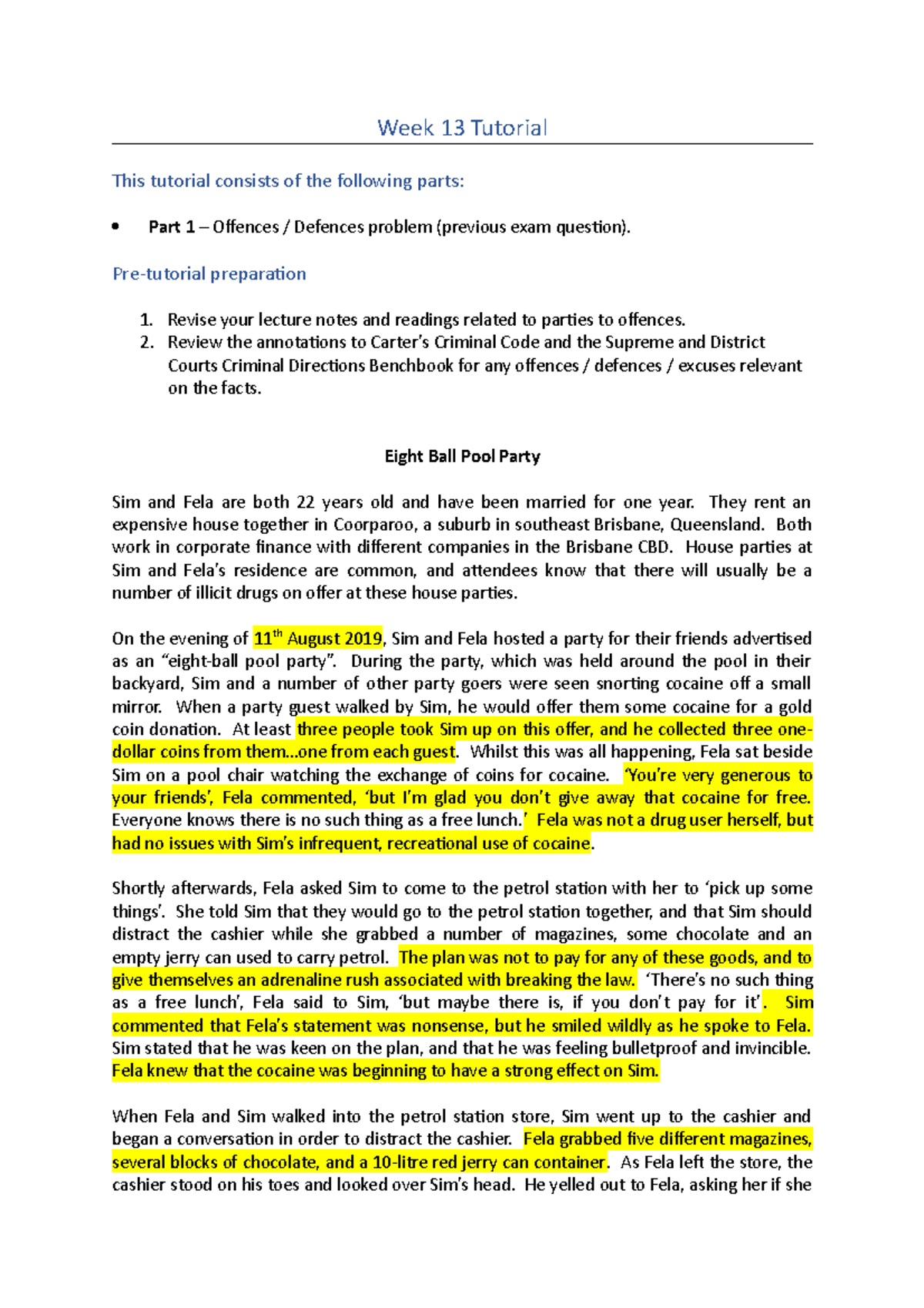 LLB106 Week 13 Tutorial Offences/Defences - Week 13 Tutorial This ...