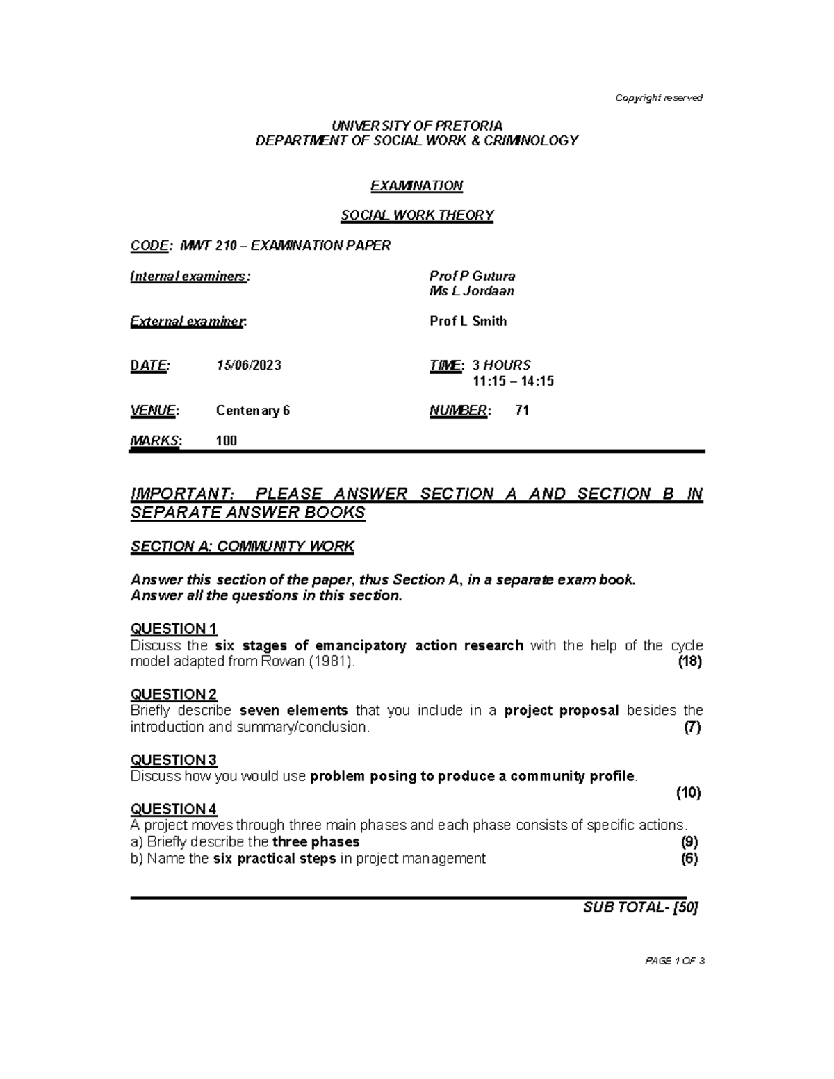 MWT past exam - Exam past paper - PAGE 1 OF 3 Copyright reserved ...