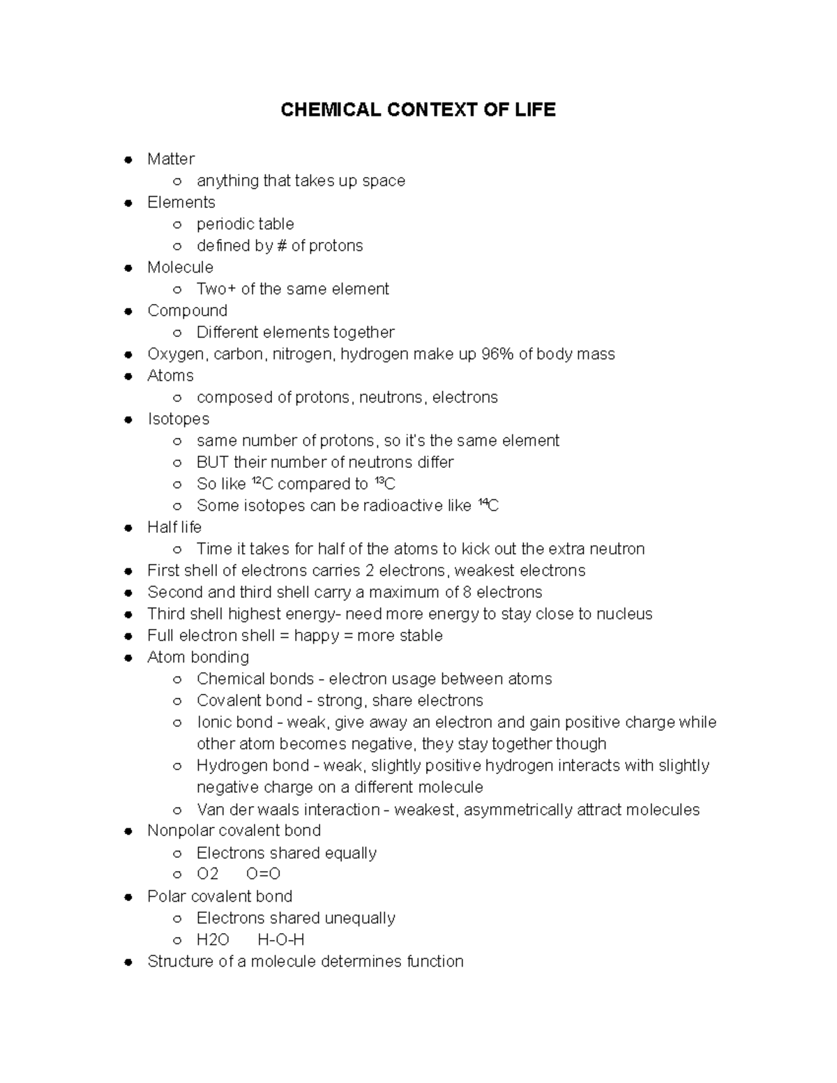 bio-121-first-half-of-semester-chemical-context-of-life-matter