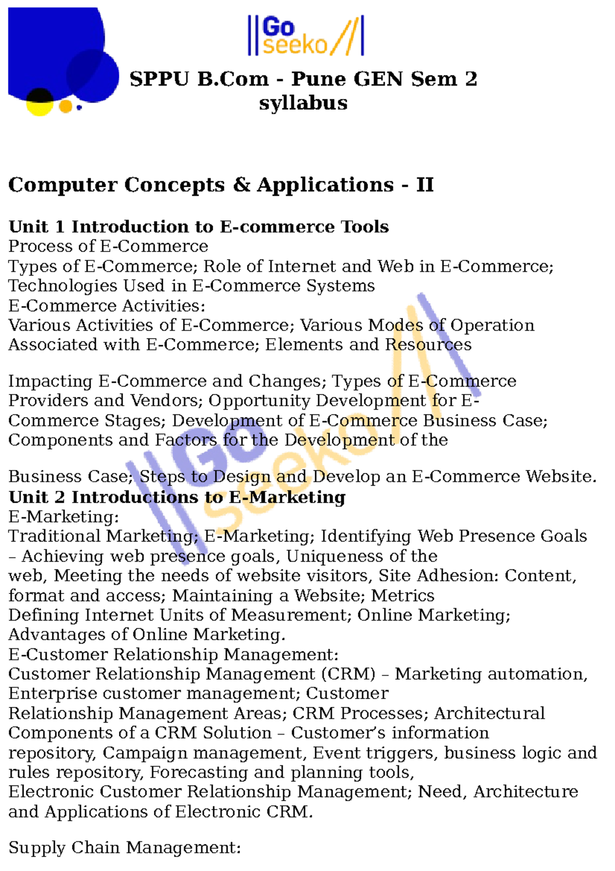 GEN Sem 2 Syllabus - SPPU B - Pune GEN Sem 2 Syllabus Computer Concepts ...