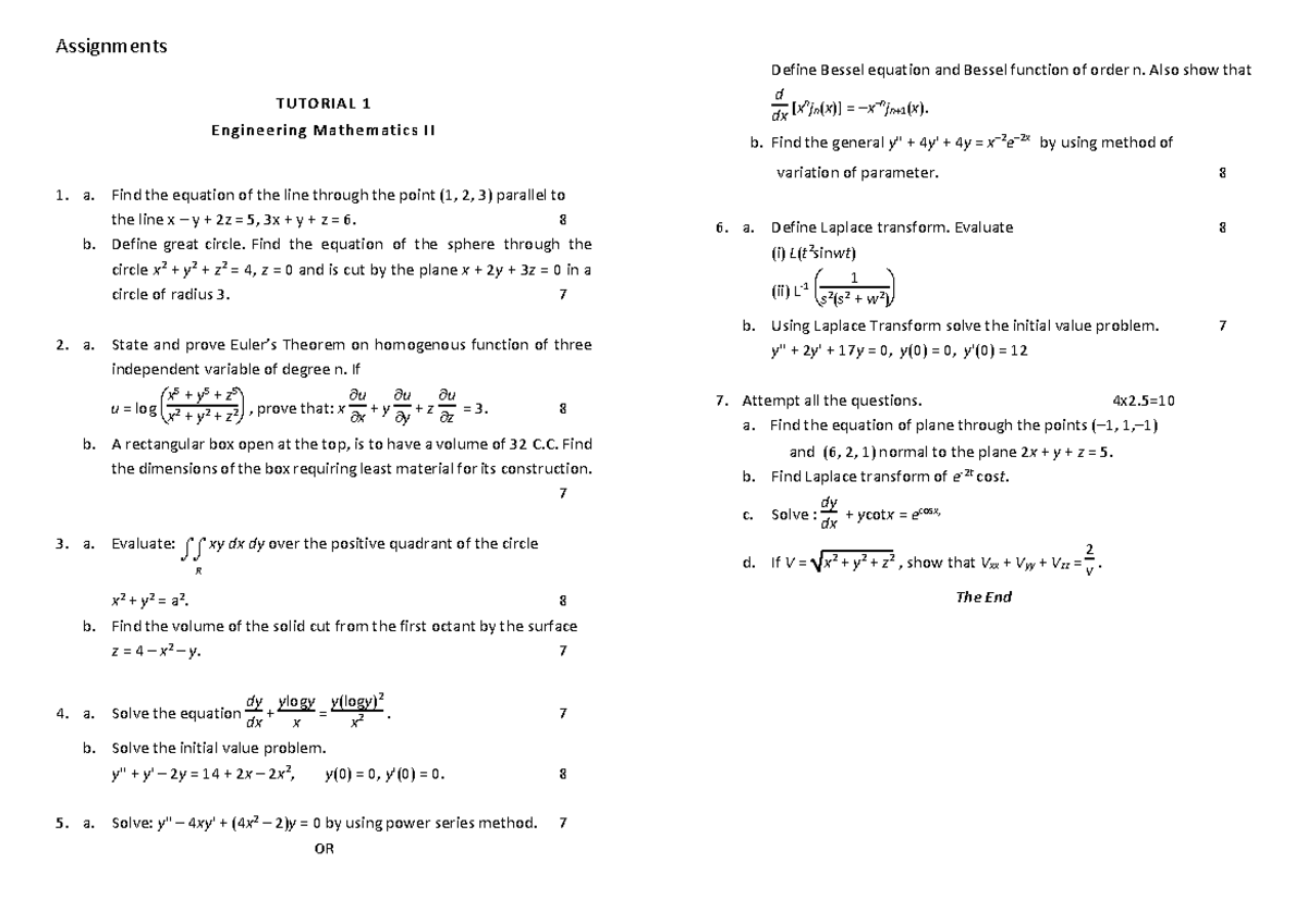Assignments - thermal assignment - TUTORIAL 1 Engineering Mathematics ...