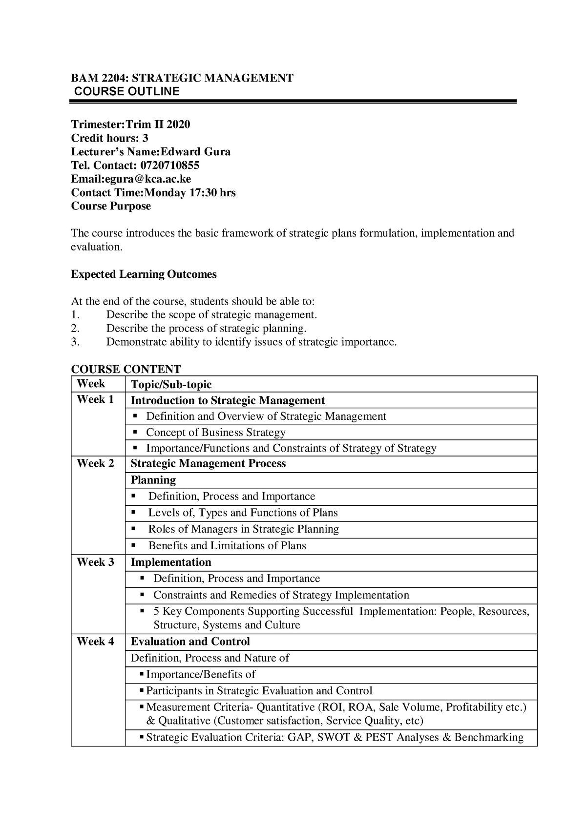 phd strategic management course outline