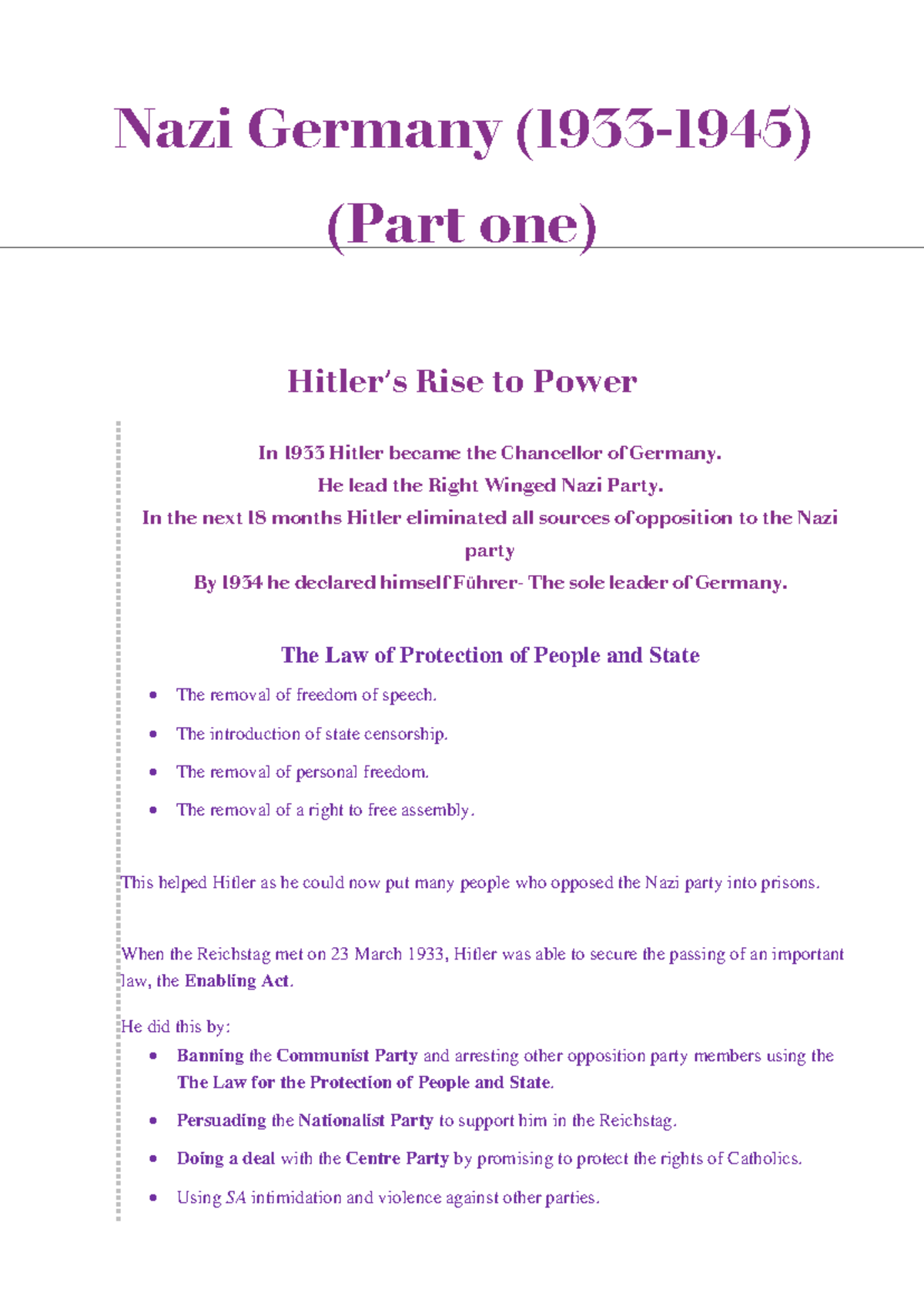 Hitlers Rise to Power Part One GCSE History - Nazi Germany (1933-1945 ...