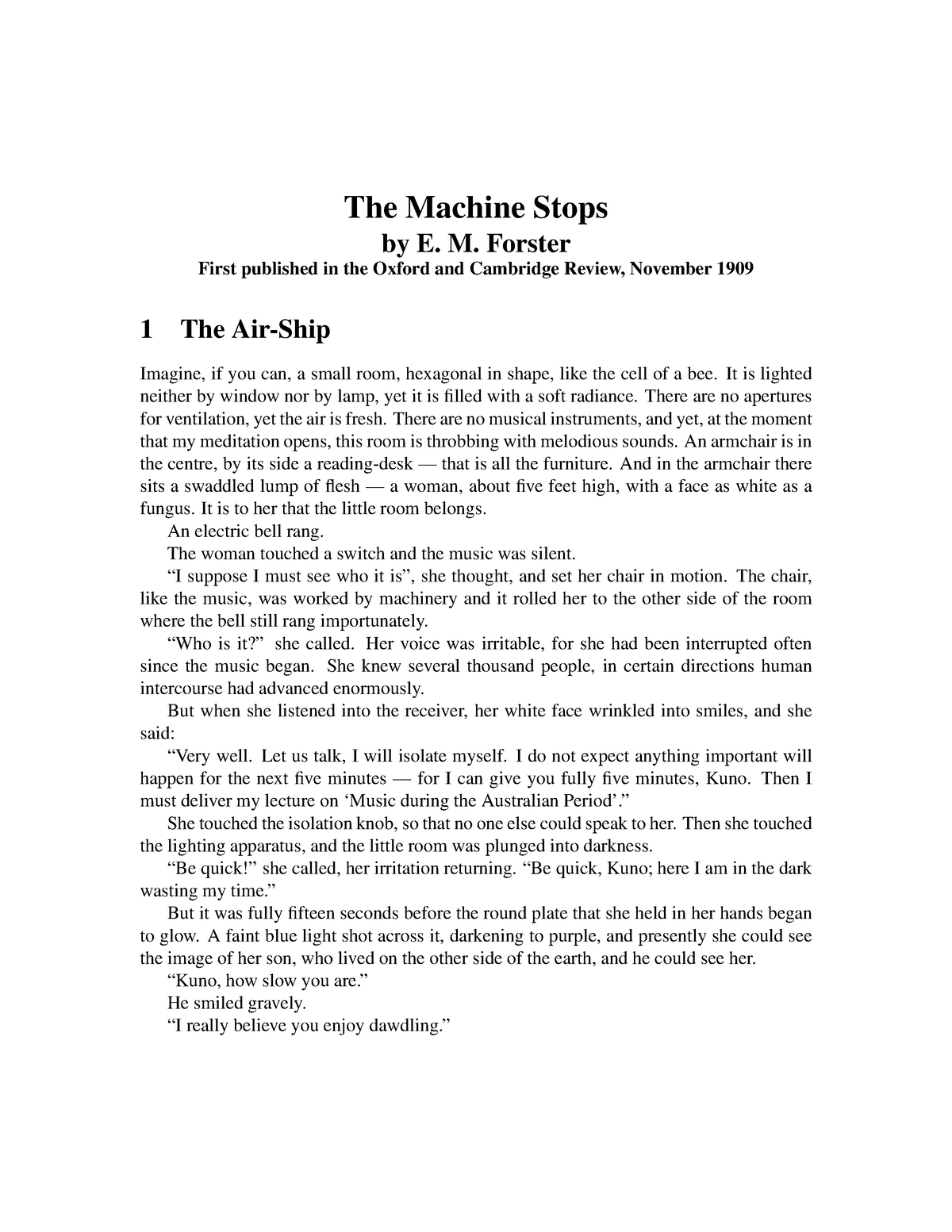 the machine stops analysis essay