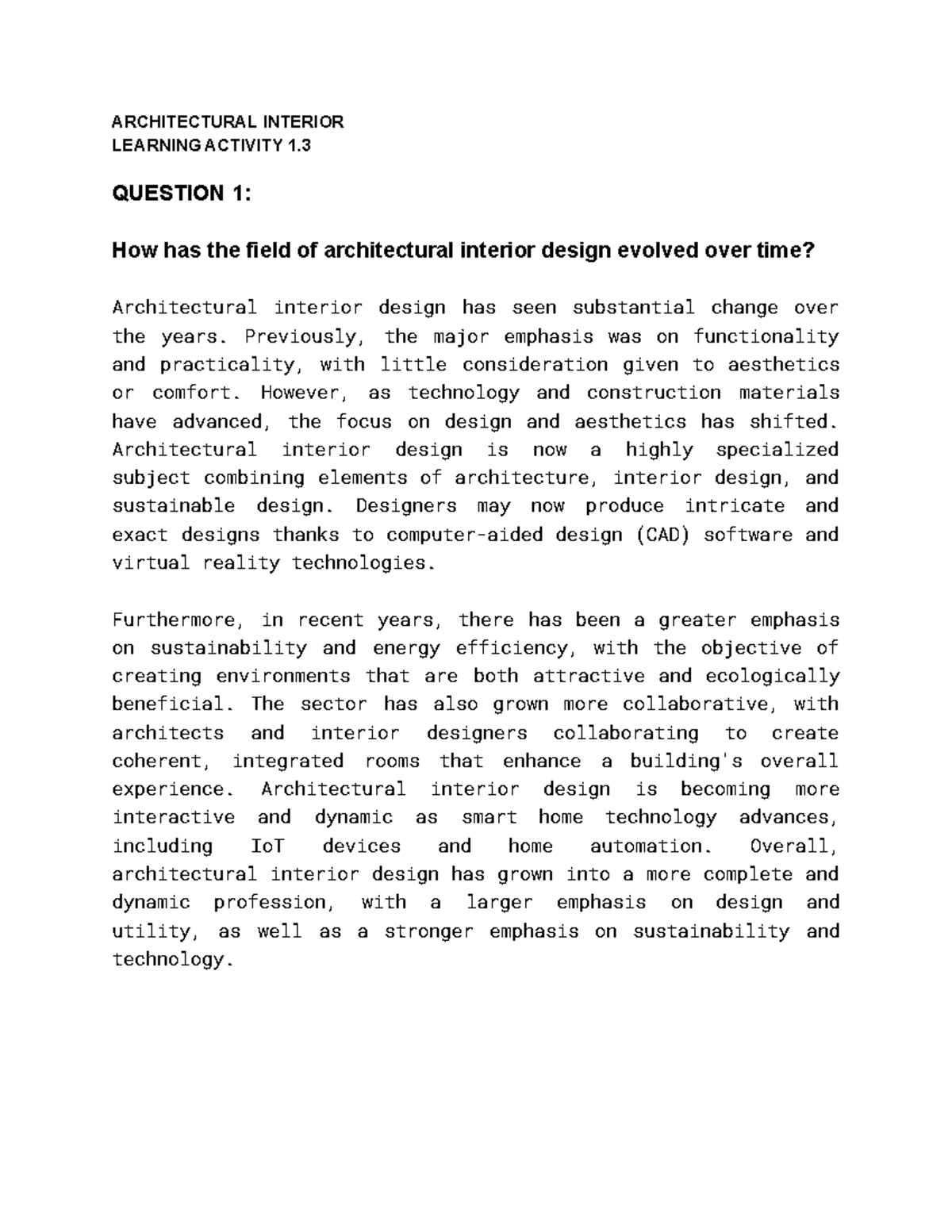 Learning Activity 1.3 Architectural Interior - ARCHITECTURAL INTERIOR ...