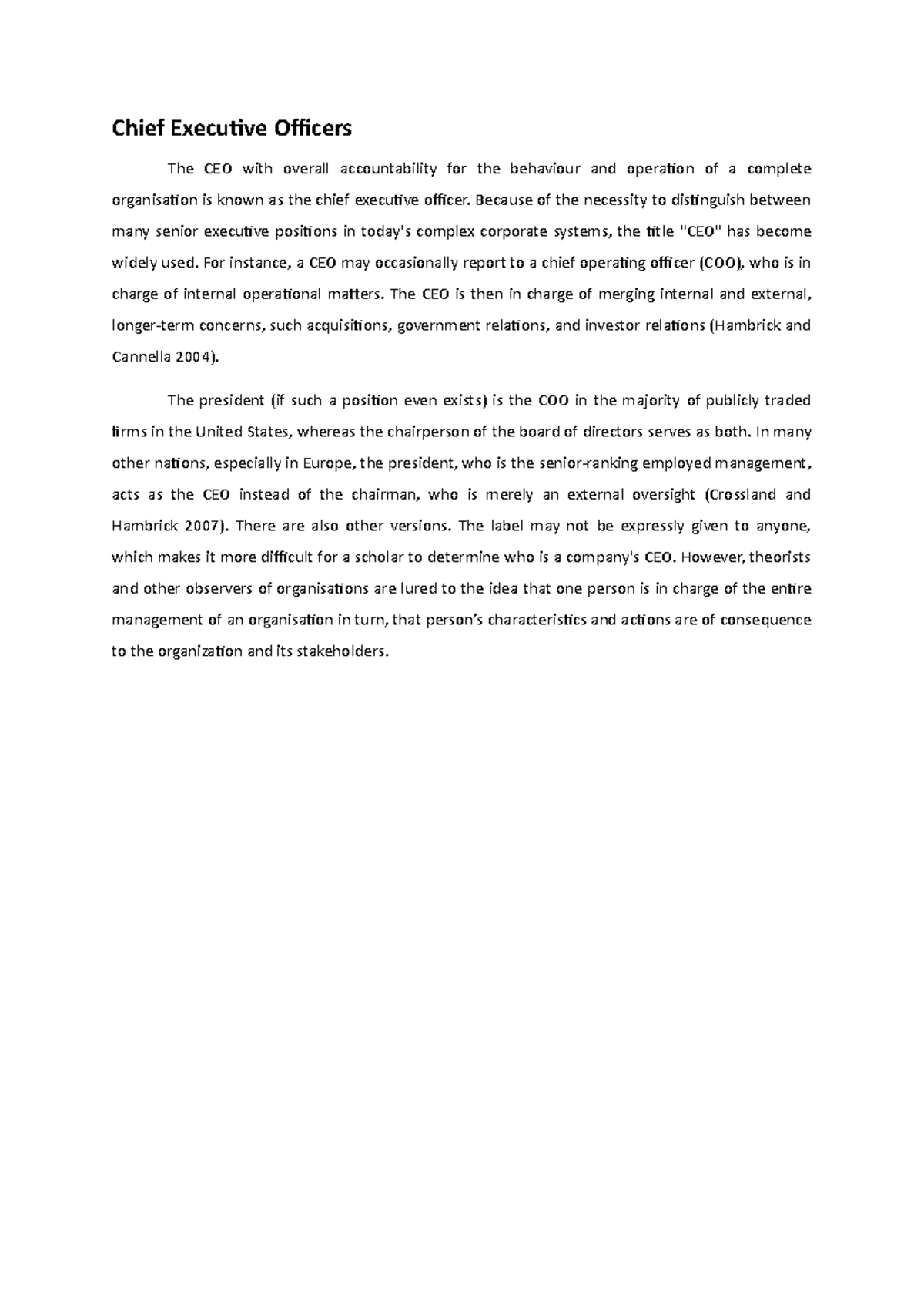 The Scope of Strategic Leadership - Chief Executive Officers The CEO ...