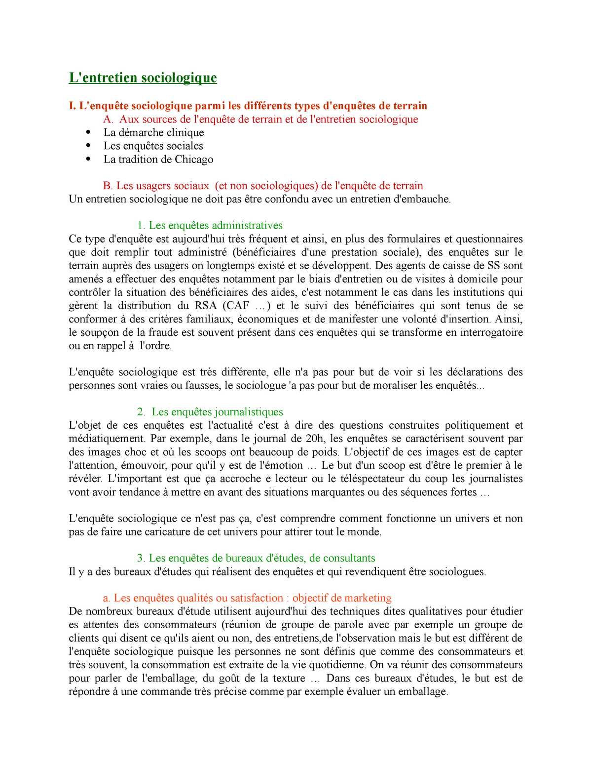 L'enquete par entretien complet  L'entretien sociologique I. L'enquête