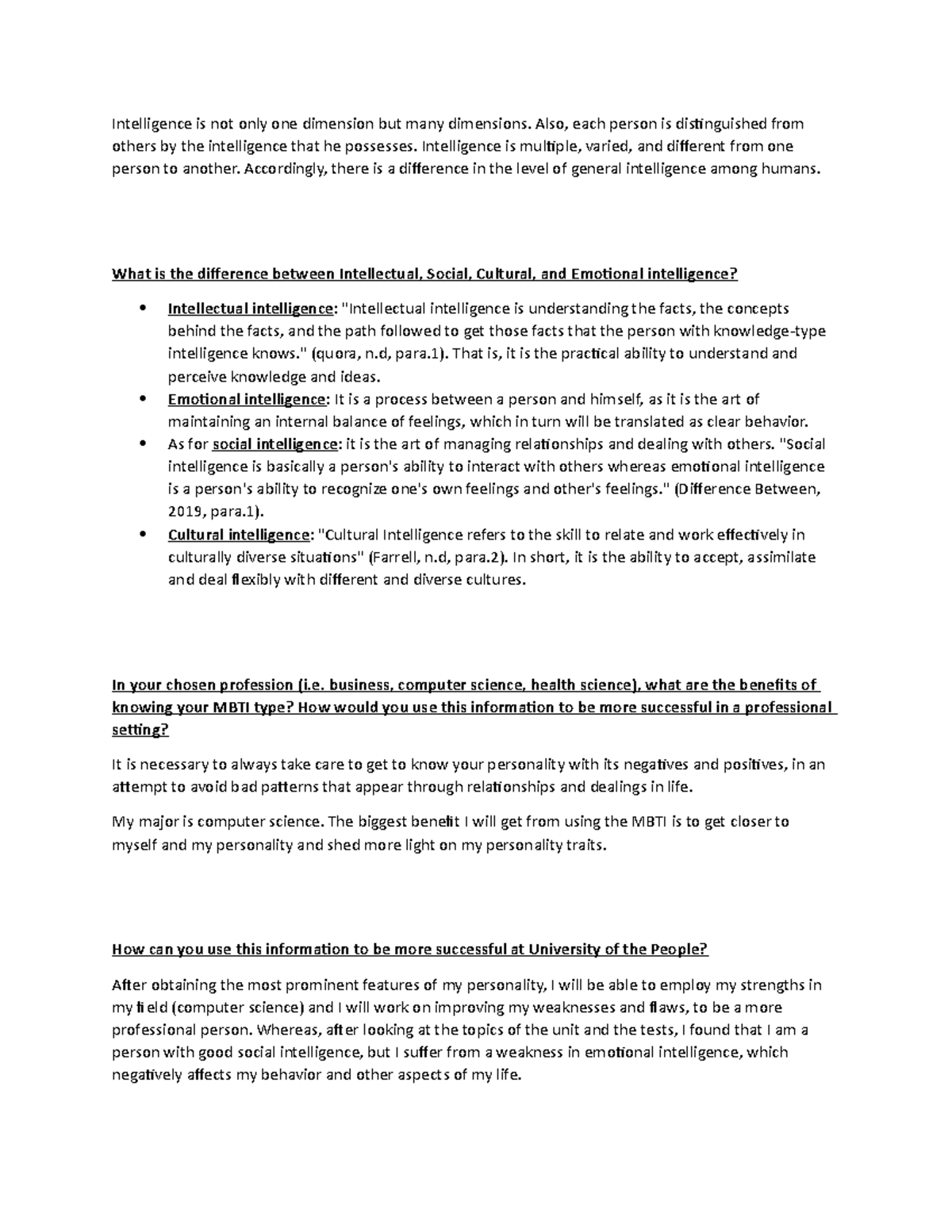 Discussion Forum Unit 1 - Intelligence is not only one dimension but ...