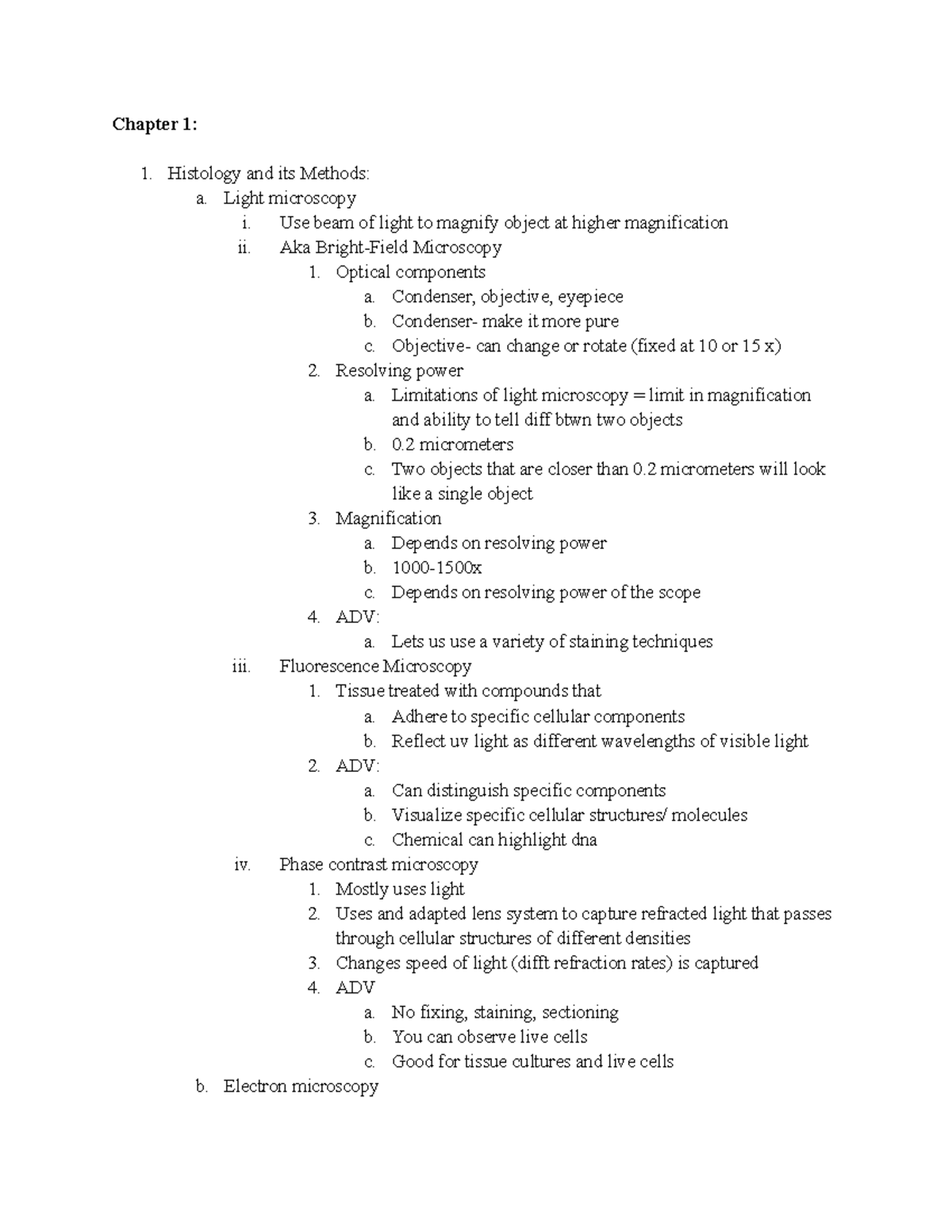 Histology Unit 1 - Notes - Chapter 1: 1. Histology and its Methods: a ...