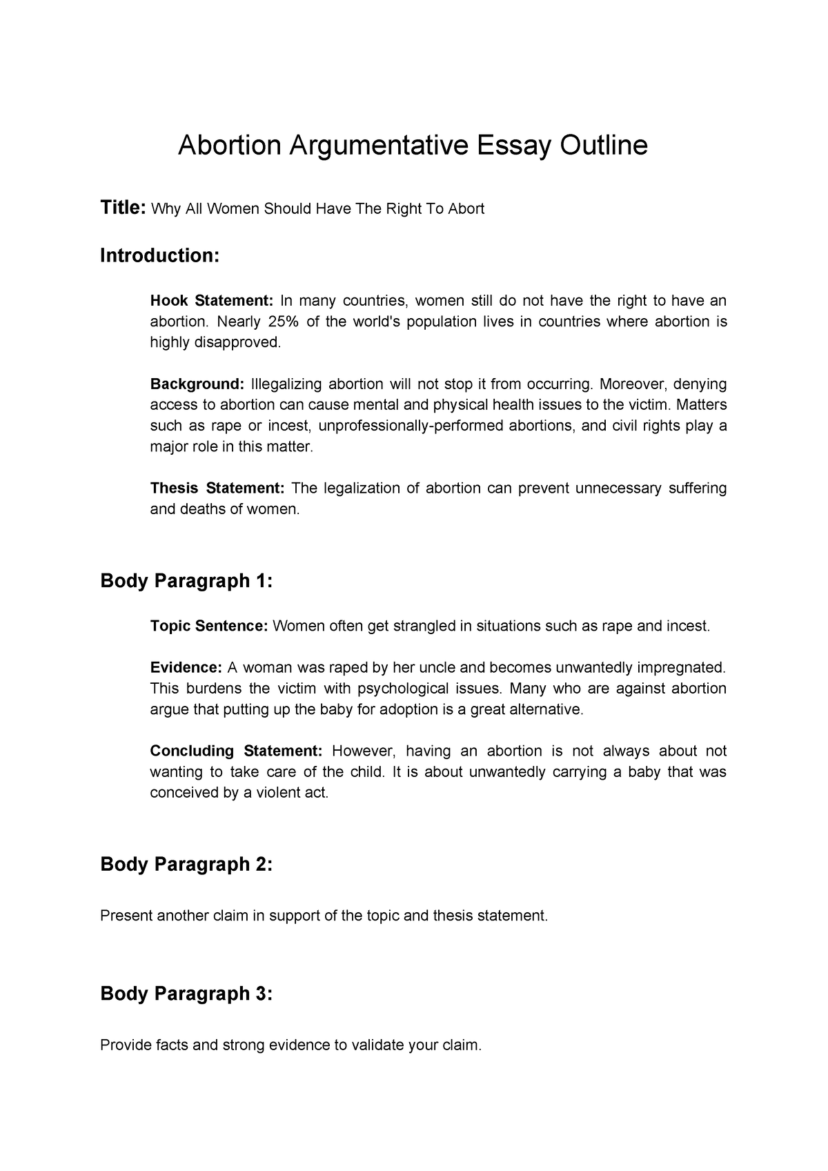 argumentative essay outline on abortion