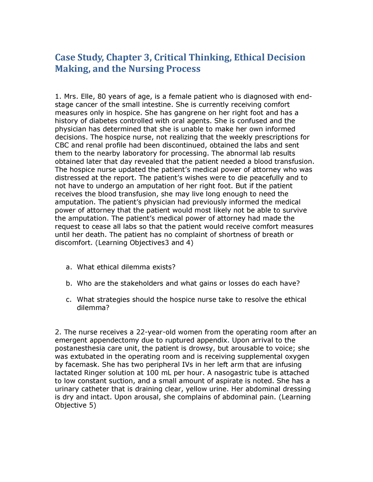 case study critical thinking ethical decision making and the nursing process