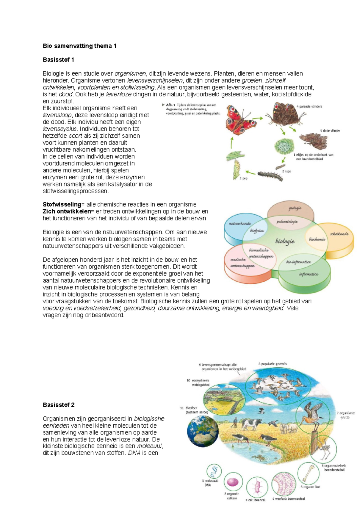 Biologie Samenvattingen 4VWO - Bio Samenvatting Thema 1 Basisstof 1 ...