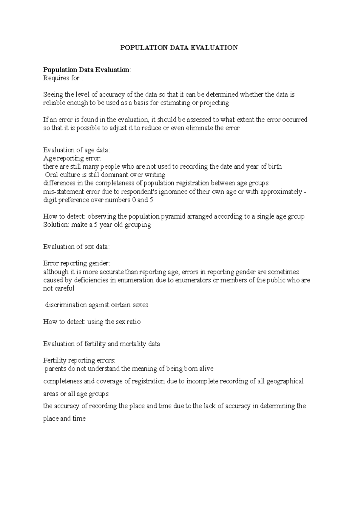 Population DATA Evaluation - POPULATION DATA EVALUATION Population Data ...