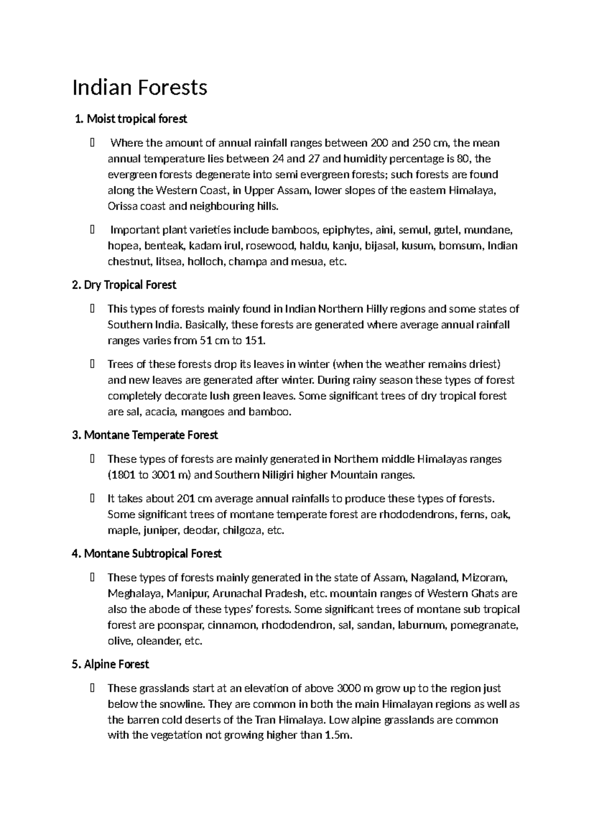 Indian Forests - Summary Parables - Indian Forests 1. Moist tropical ...
