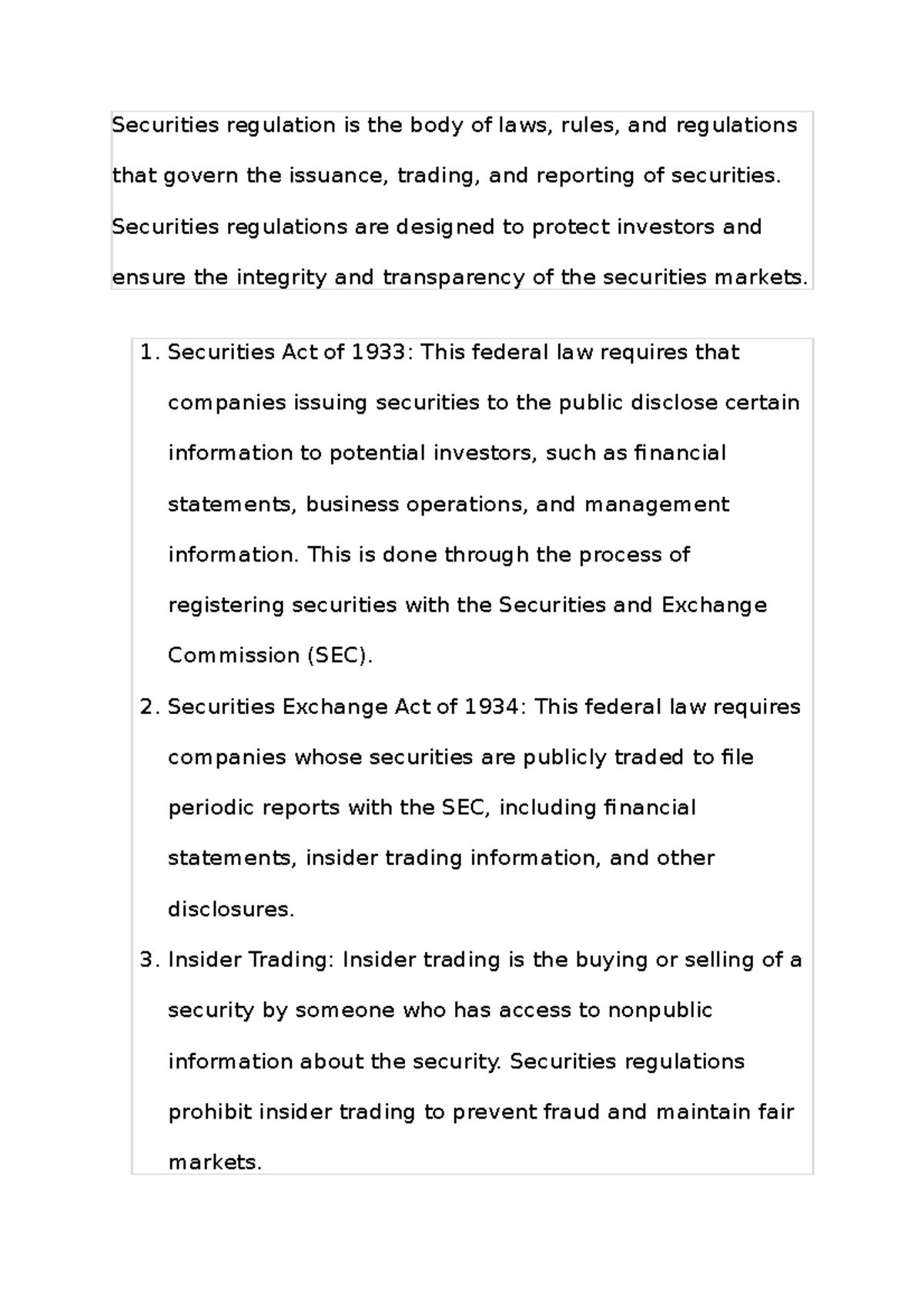 Securities regulation and importance for businesses Securities