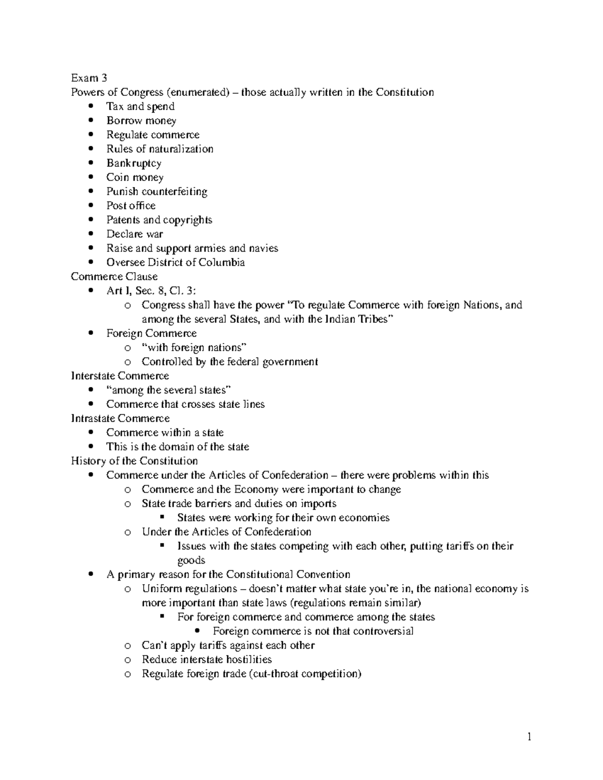 Exam 3 American Constitutional Law - Exam 3 Powers of Congress ...