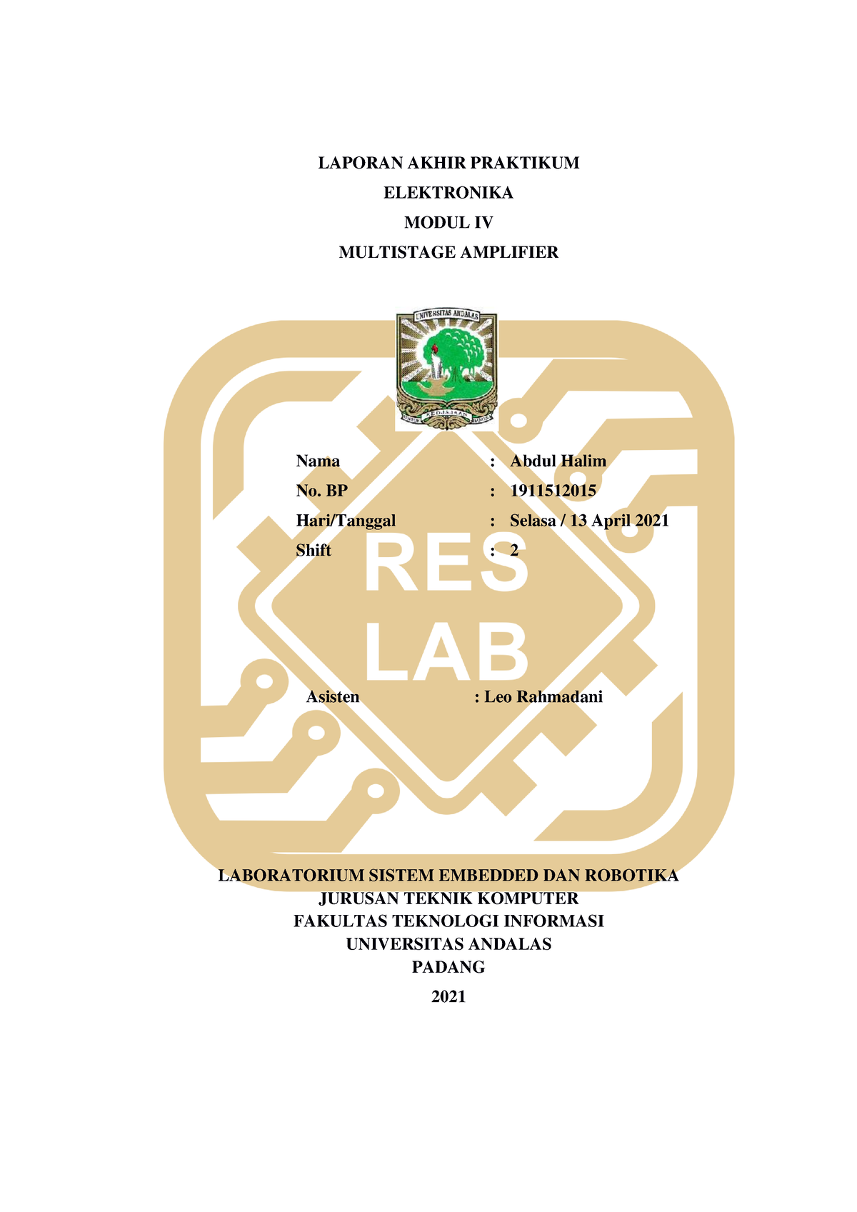 Laporan Akhir Praktikum Elektronika Modul IV - LAPORAN AKHIR PRAKTIKUM ...