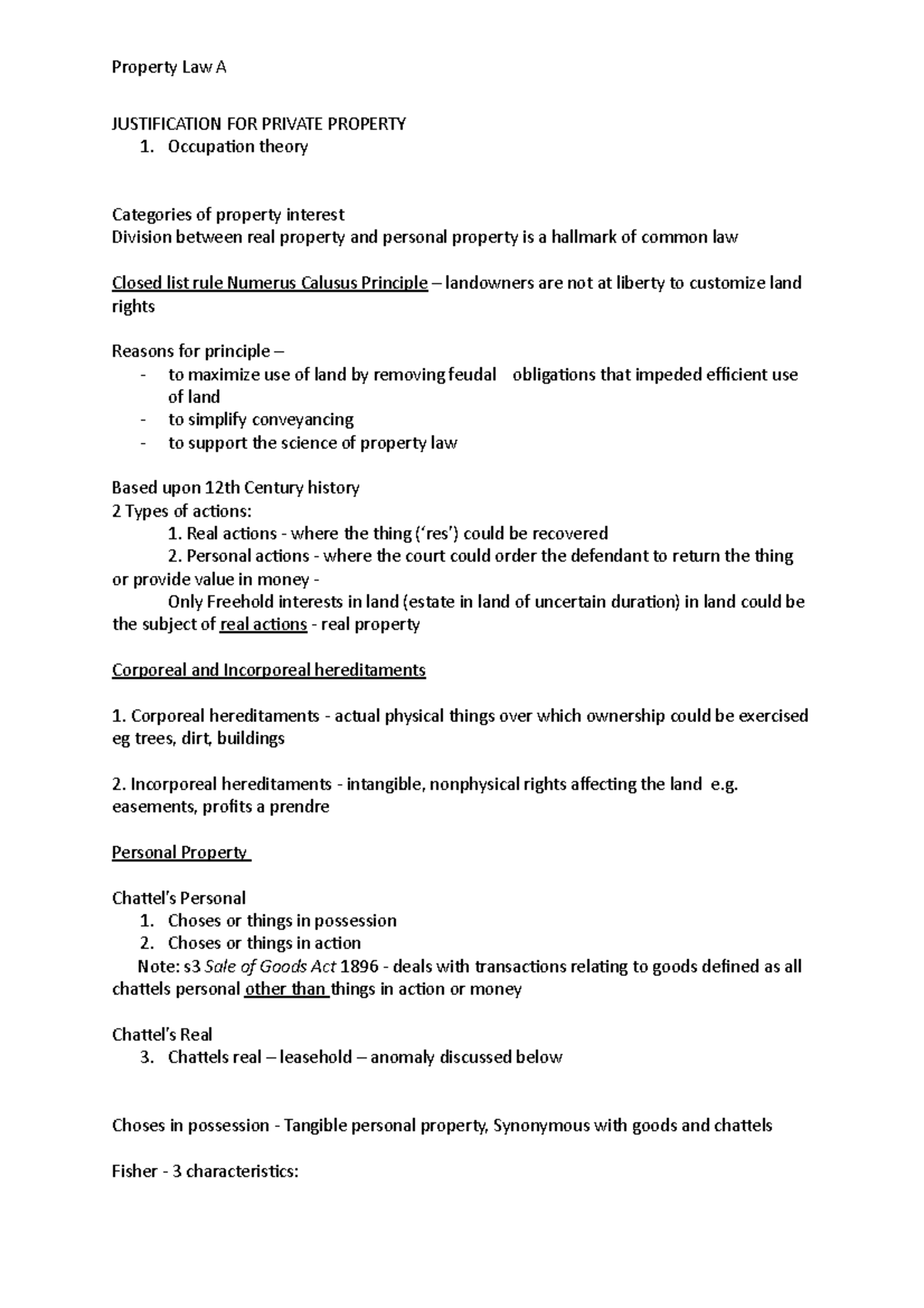 Property - JUSTIFICATION FOR PRIVATE PROPERTY Occupation theory ...