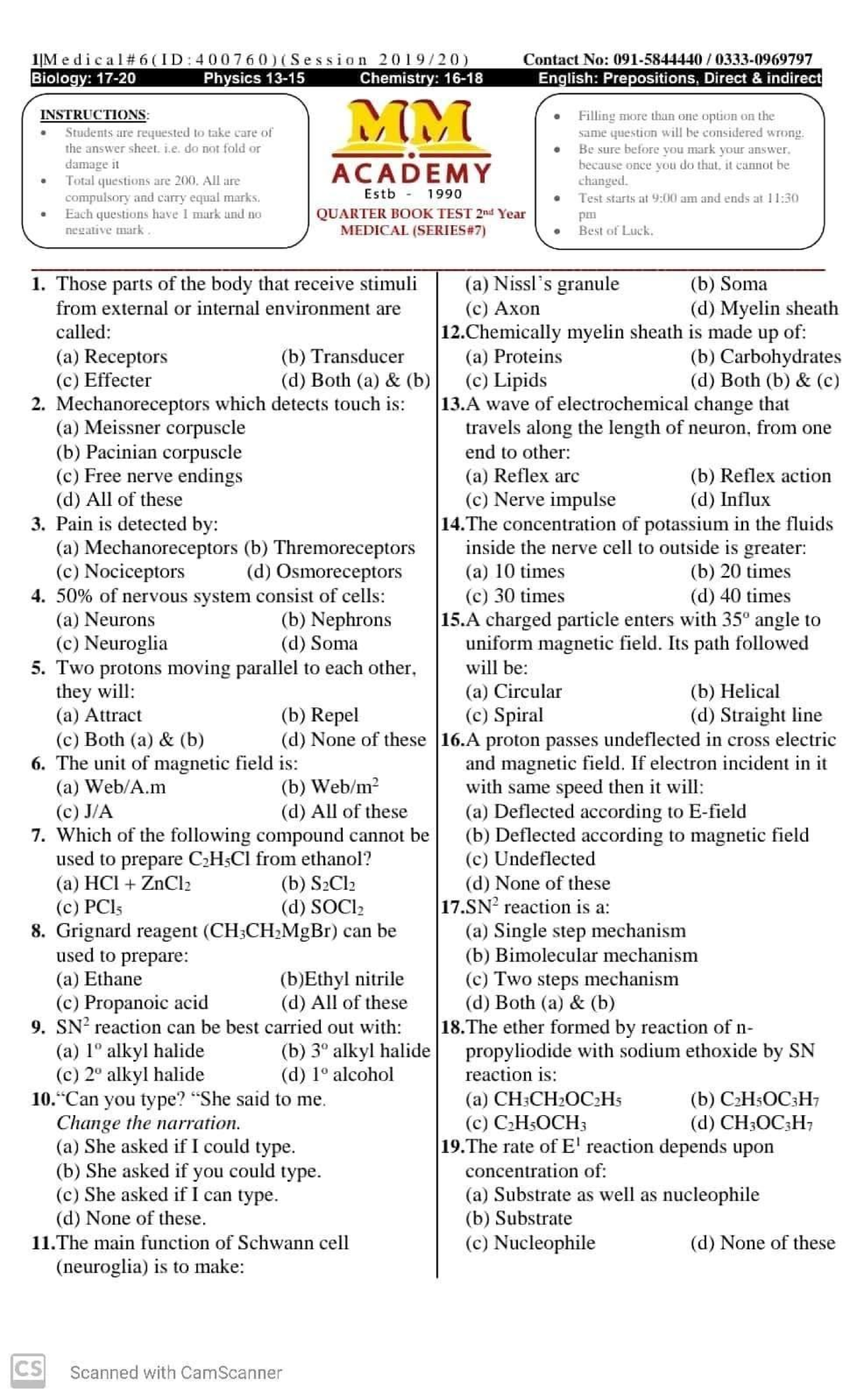 MM test READ Biochemistry Studocu