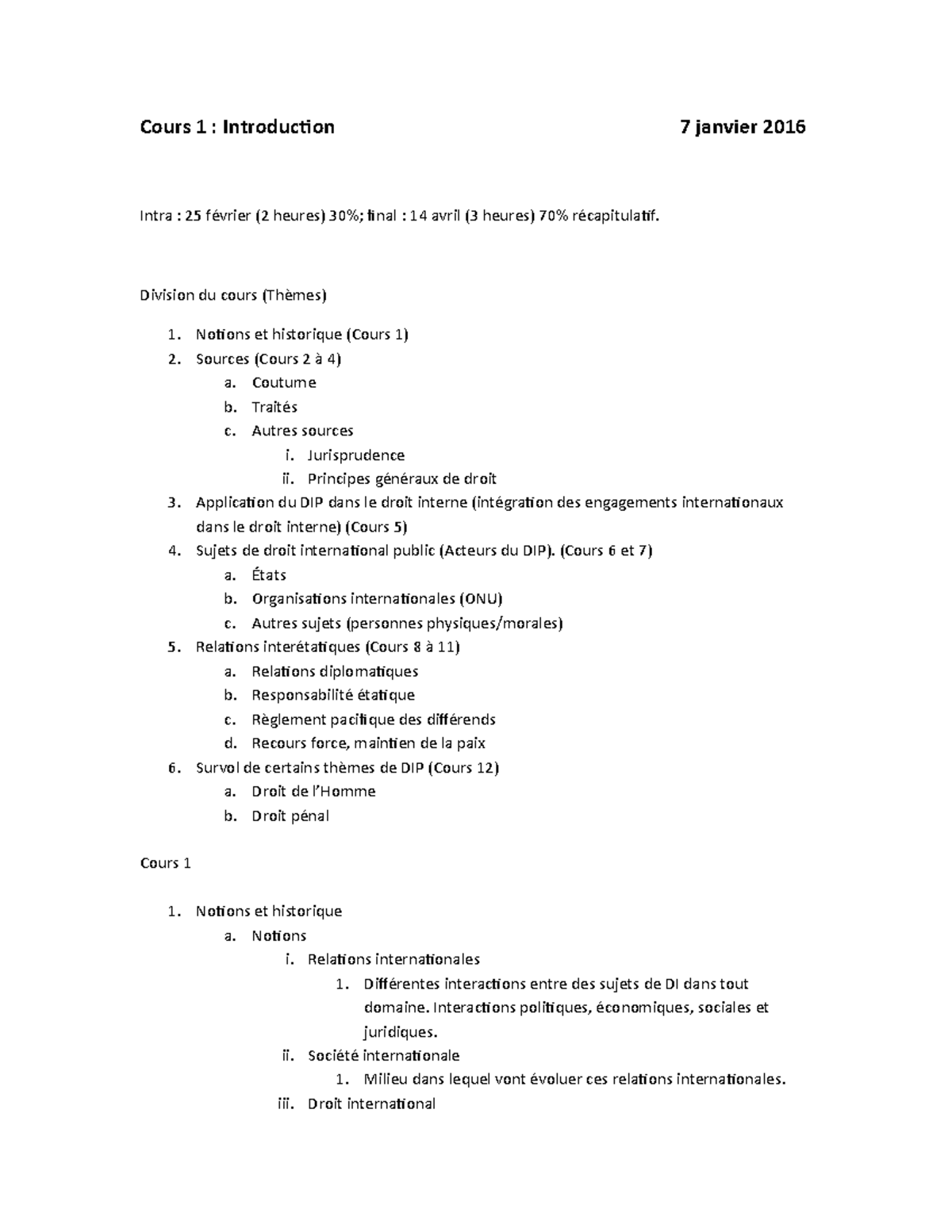 Notes de cours - Cours 1 : Introduction 7 janvier 2016 - Studocu