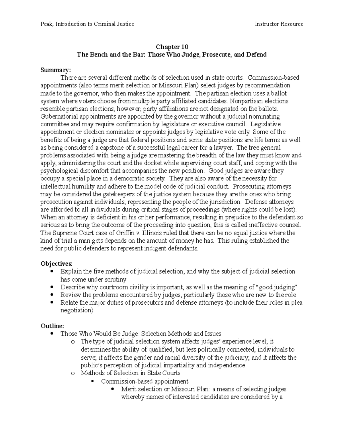 Chapter 10 Lecture Notes The Bench and the Bar Those Who Judge
