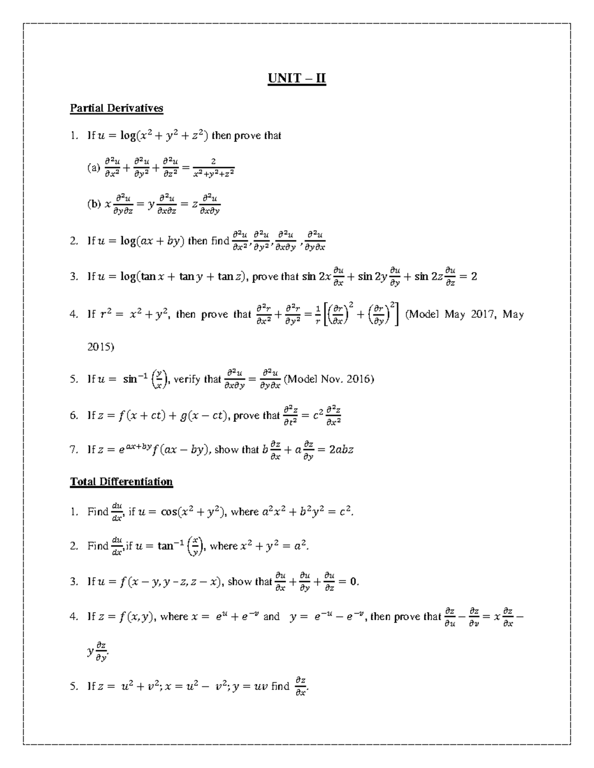 M1(U2) - Mathematics Lecture Notes - UNIT – II Partial Derivatives If Ă ...