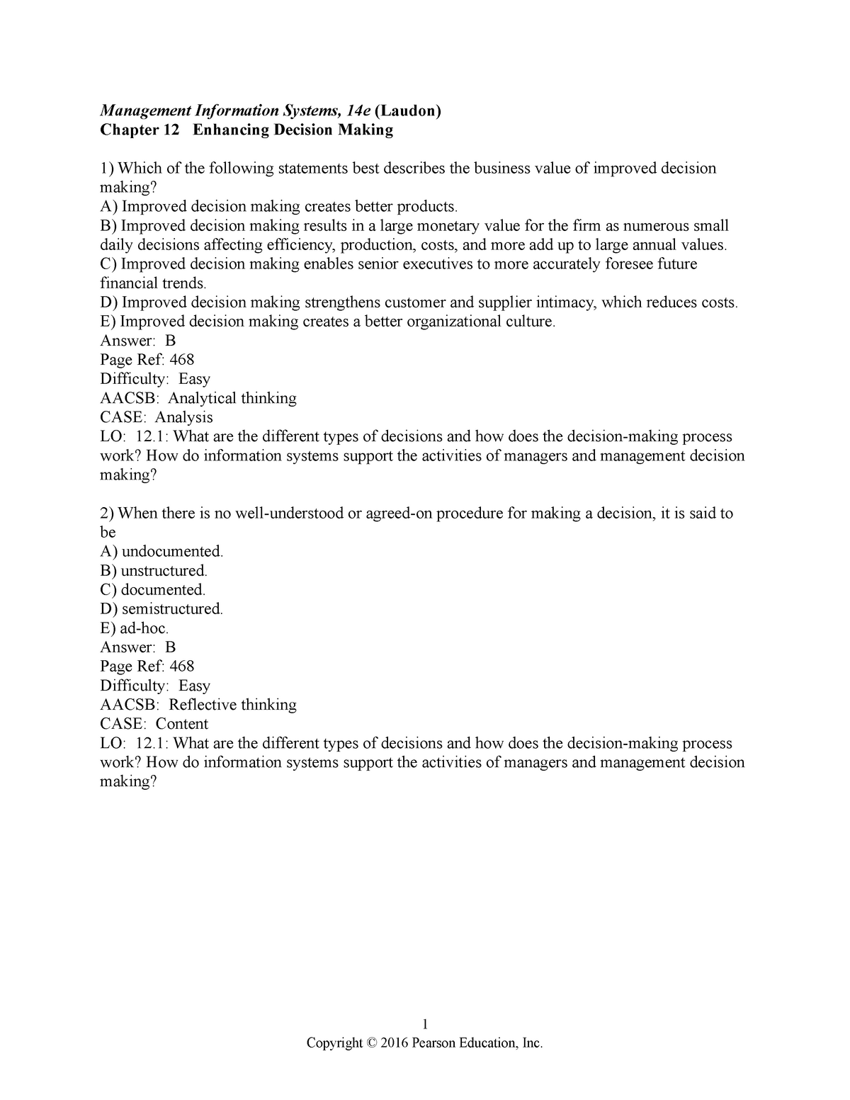 Chapter 12 - Test Bank - Management Information Systems, 14e (Laudon ...