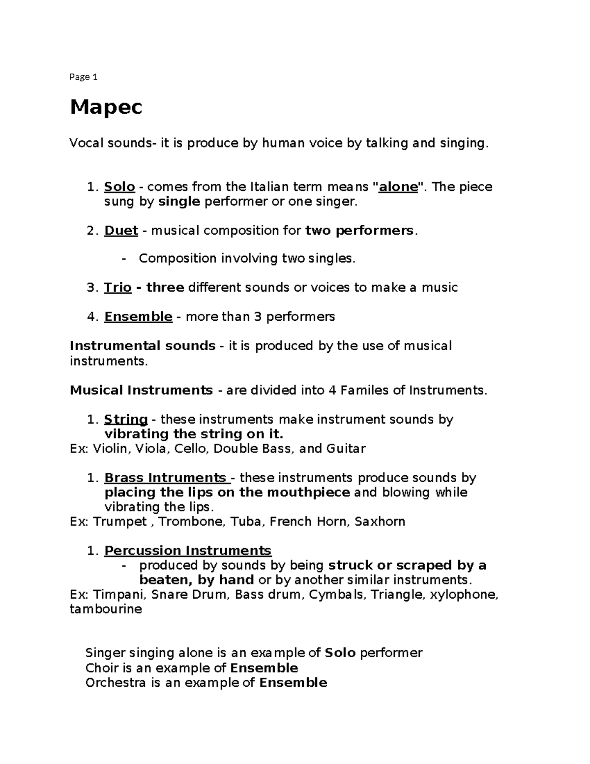 MAPEC LECTURE NOTES - Page 1 Mapec Vocal sounds- it is produce by human ...