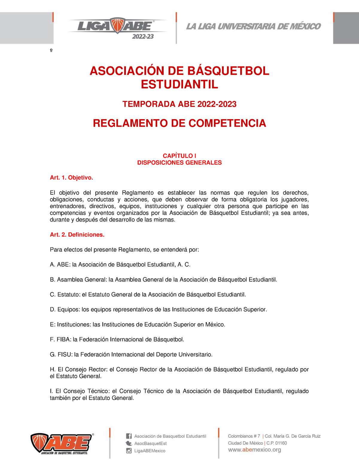 Reglamento Competencia ABE-2022-2023 - º ASOCIACIÓN DE BÁSQUETBOL  ESTUDIANTIL TEMPORADA ABE 2022- - Studocu