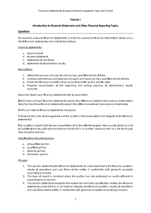 FSA-Tutorial 1-fall 2023 with solutions - Tutorial 1 Introduction to ...