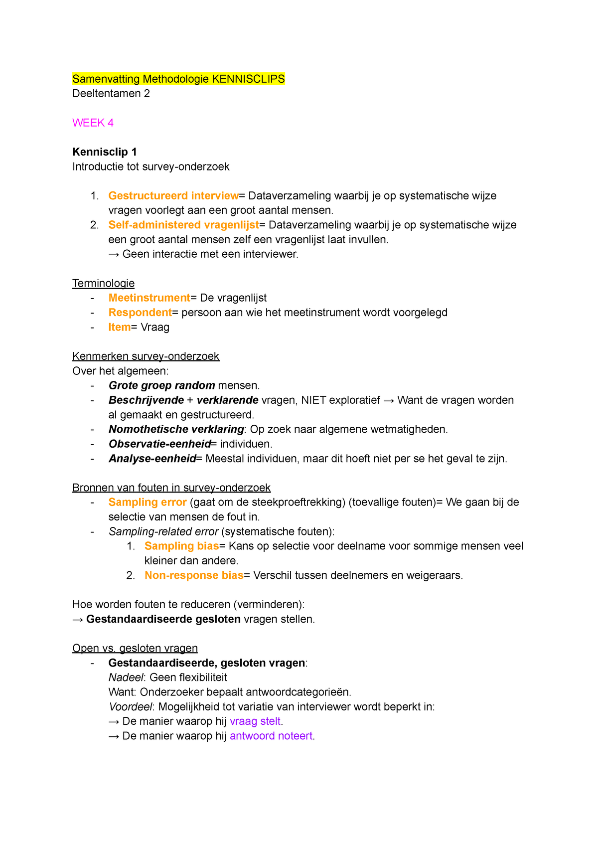 Samenvatting Methodologie Kennisclips Deel 2 - Samenvatting ...