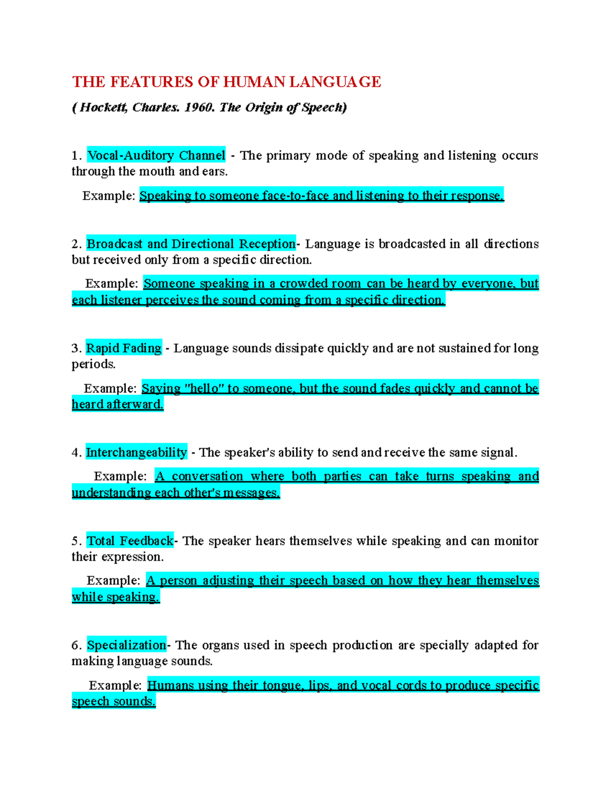 Features OF Human Language - THE FEATURES OF HUMAN LANGUAGE ( Hockett ...