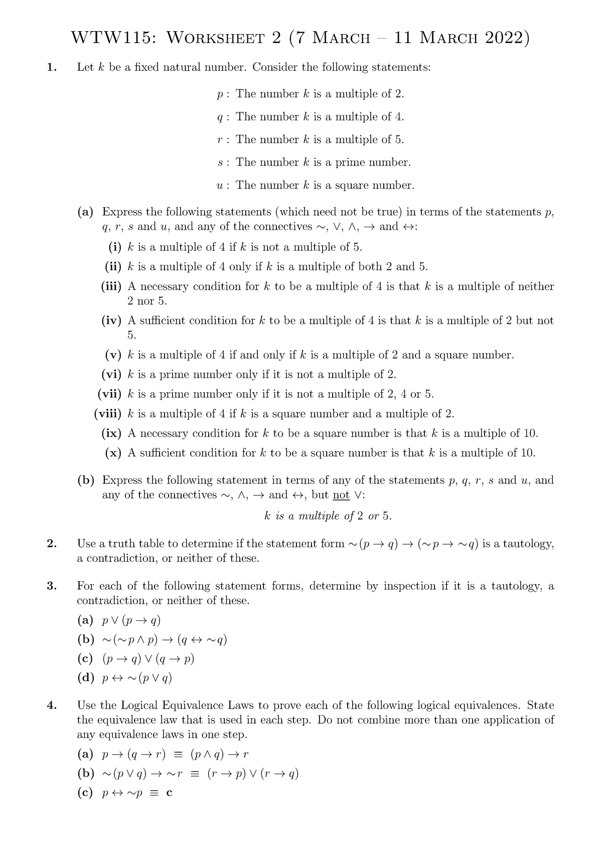 WTW115 Worksheet 2 (2022) - WTW 115 - UP - Studocu