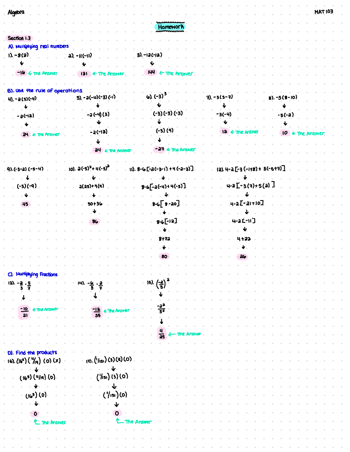 homework section 1 3 college algebra