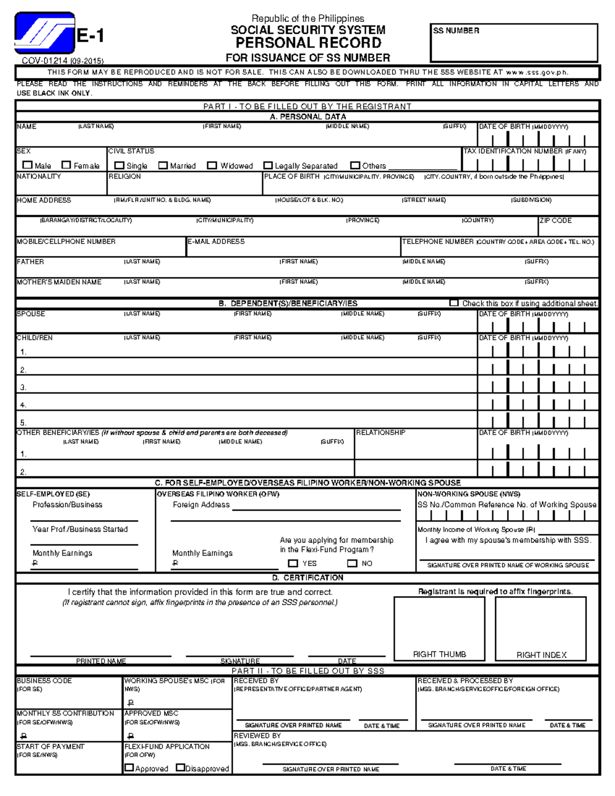 SSSForms Personal Record For The Working Student NAME LAST NAME