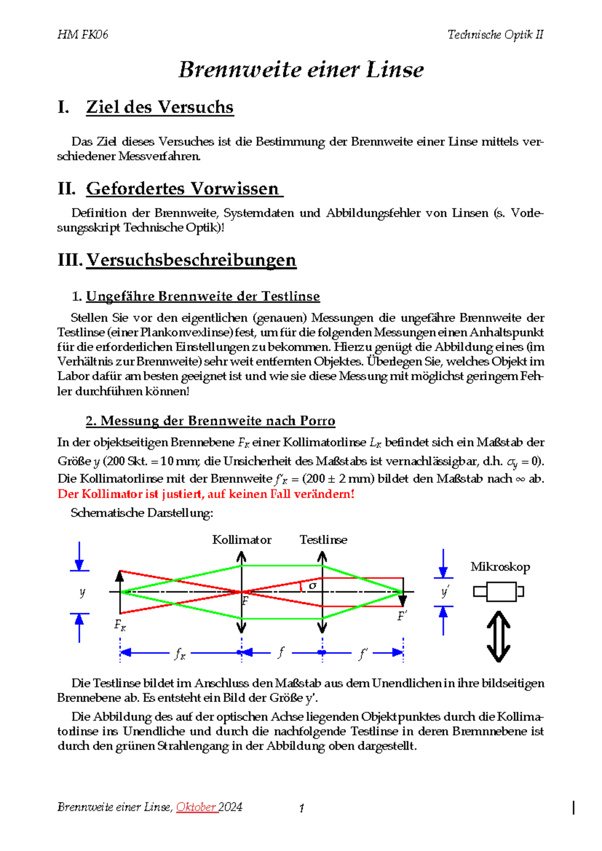 Brennweite einer Linse WS2024 - Brennweite einer Linse, Oktober 2024