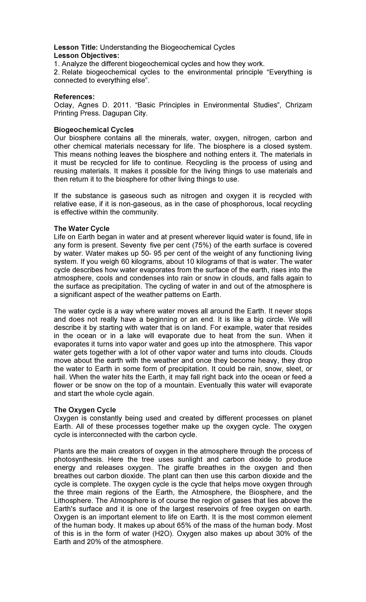 Understanding the Biogeochemical Cycle - Relate biogeochemical cycles ...