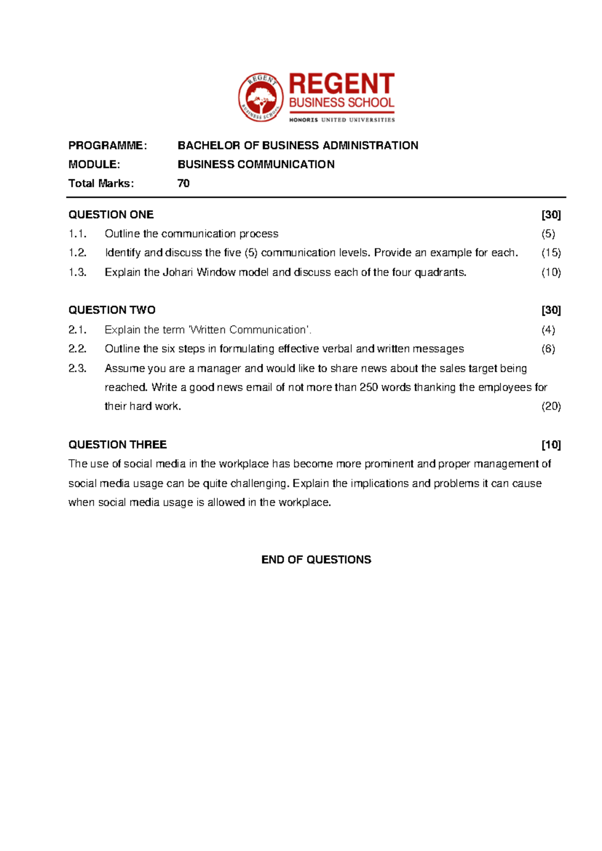 BBA Business Communication 101 Assignment - PROGRAMME: BACHELOR OF ...
