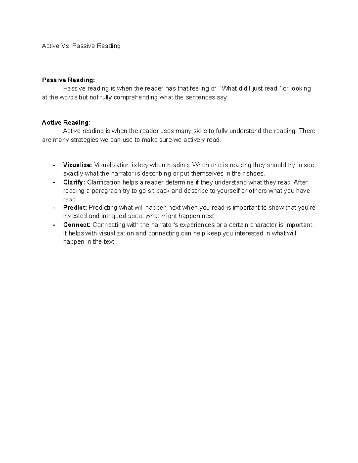 Active Vs. Passive Reading Active Vs. Passive Reading Passive Reading